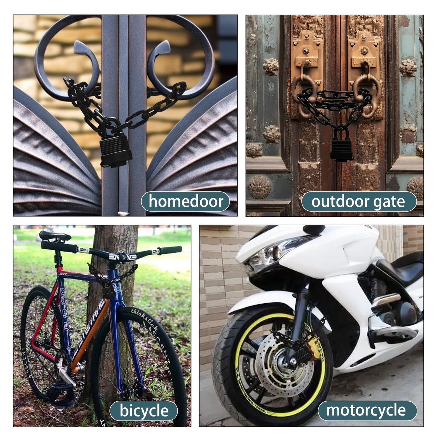 Heavy Duty Weather-Resistant Padlock with Chain, Anti-Theft Advanced Hardened Security Chain Lock for Fences, Backyard Gates, Motorcycles, Bicycles, Outdoor Furniture (Lock+Chain)