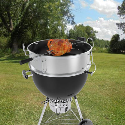 Onlyfire Stainless Steel Pizza Ring Kit with Rotisserie,pizza stone and shovel, Multifunctional BBQ Kit, for Roasting Chicken and Cooking Pizza, fits Most 57CM Charcoal Kettle Grills