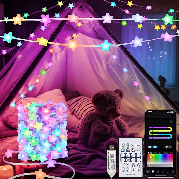 Smart Star Fairy Lights Plug in, 33Ft 16 Million Color Changing String Lights RGB Built in Chip APP & Remote Control DIY Music Sync Twinkle Light for Bedroom Christmas Decoration