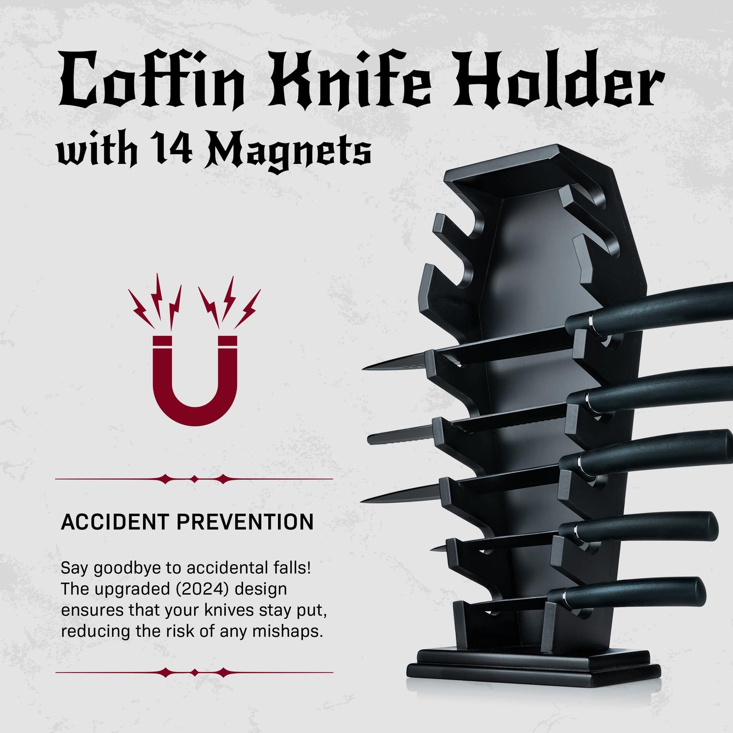 Coffin knife holder has 14 Magnets for 7 knives- Gothic Kitchen Decor and Goth Kitchen Accessories, Gothic Knife Holder, Halloween Knife Holder for Goth Kitchen, Littlesy （Without Knives）