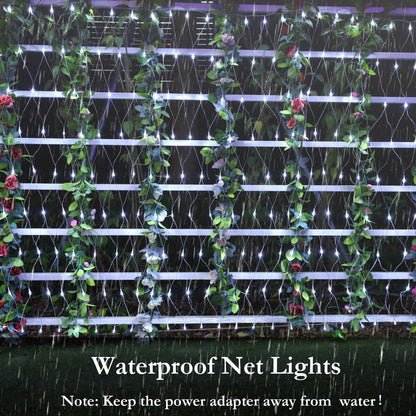 Joomer Christmas Net Lights - 12FT x 5FT 360 LED Plug-in Mesh Lights, Waterproof with 8 Modes, Timer, Connectable for Bushes, Trees, Garden, Outdoor Christmas Decor (Clear Wire, White)