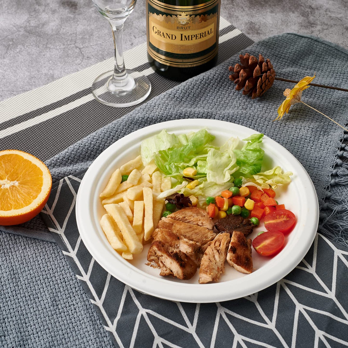 ECOLipak 100% Compostable 10 Inch Heavy Duty Paper Plates, 150 Pack Disposable Biodegradable Eco-friendly Sugarcane Bagasse Plates for Dinner Party(White)