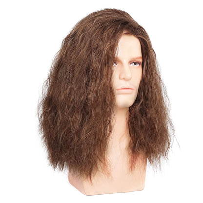 Kaneles Mens Long Brown Wig Mid Length Synthetic Hair for Male Halloween Cosplay 80s Costume Wig