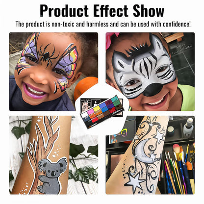 BRIMFULITE Face Painting Kit Non-toxic Body Paint Washable 18 Colors Facepaint Makeup Kit for Adults with 10 Face Paint Brushes for Halloween Party Cosplay Makeup (Color 001)