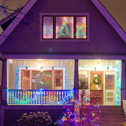 Pytopkto Christmas Decorations - 16" Christmas Window Silhouette Lights - 4 Pack Colour Lighted Christmas Tree ＆ Snowman ＆ Santa ＆Bell for Holiday Indoor and Outdoor Wall Door Window Decorate