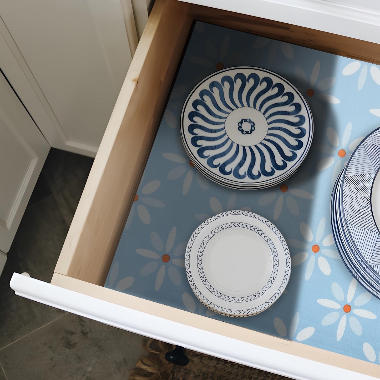 18" W x 96" L Floral Drawer and Shelf Liner for Cabinets, Non-Adhesive Strong Grip Non-Slip Flower Shelf Cabinet Kitchen Shelf Liners for Kitchen Cabinets