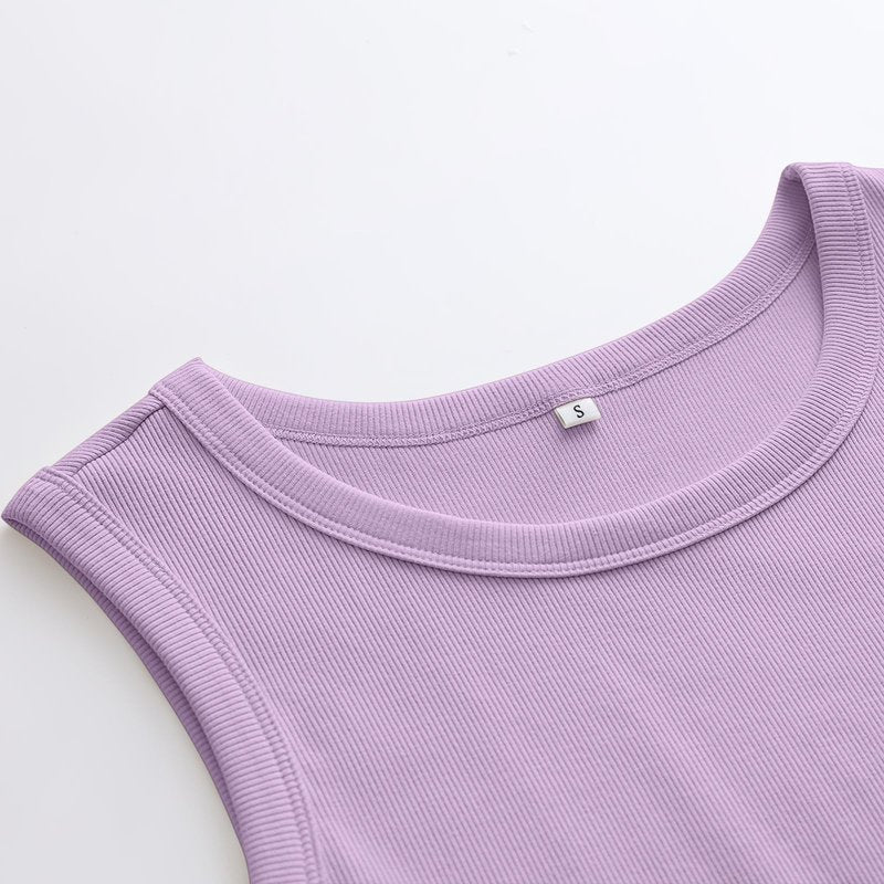 ANRABESS Womens Sleeveless High Neck Tank Tops Fashion Summer Casual Basic Slim Fit Ribbed Racerback Top Shirt Clothes Light Purple X-Small
