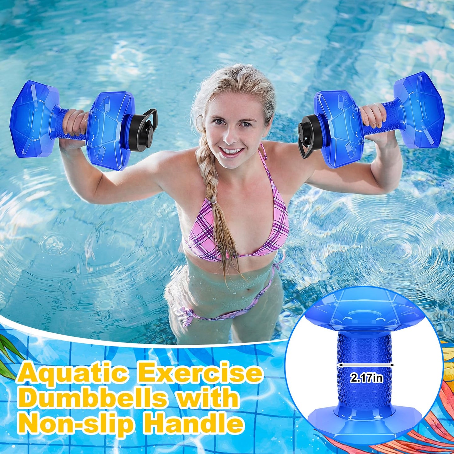Arrowbash 4 Pcs Water Weights for Pool Exercise Aquatic Exercise Dumbbells with Non Slip Handle Water Dumbbells Set Adjustable Fitness Aerobics Equipment for Arm Toning Aqua Therapy Weight Loss