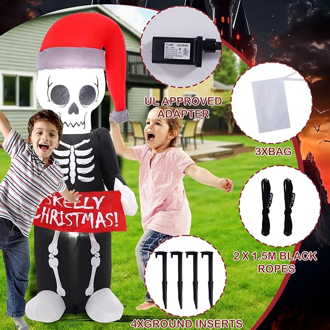 5FT Gray Old Man Pull Banner Inflatable Decoration, Yard Decoration with LED Lights, Outdoor Inflatable Decoration for White Christmas, Halloween, Outdoor Lawn, Garden, Party