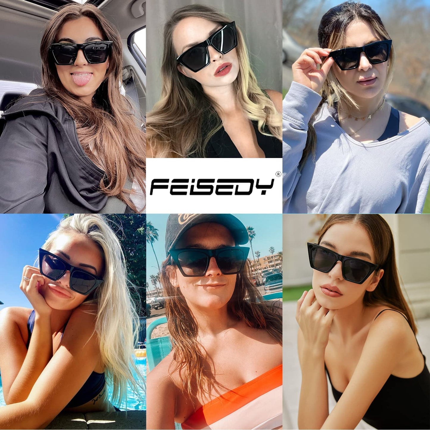 FEISEDY Cat Eye Sunglasses for Women - UV400 Protection Rerto Sqaure Cateye Womens Sun Glasses B2473