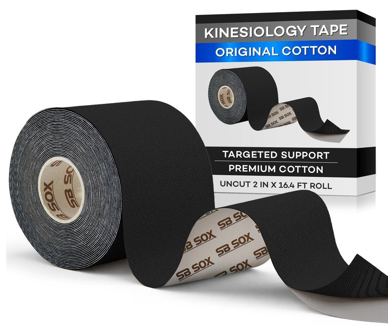 SB SOX Original Cotton Kinesiology Tape Roll – Best Latex Free Athletic Tape for Muscles/Joints – Waterproof, Stretchy, and Gentle on Skin (16ft)