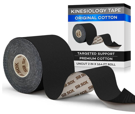 SB SOX Original Cotton Kinesiology Tape Roll – Best Latex Free Athletic Tape for Muscles/Joints – Waterproof, Stretchy, and Gentle on Skin (16ft)