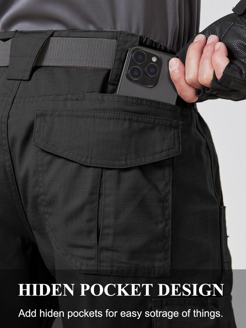 CNBQDD Mens Work Pants Construction Waterproof Cargo Pants Tactical for Men Ripstop Lightweight Outdoor Hiking Pants with Pockets Black 36Wx30L