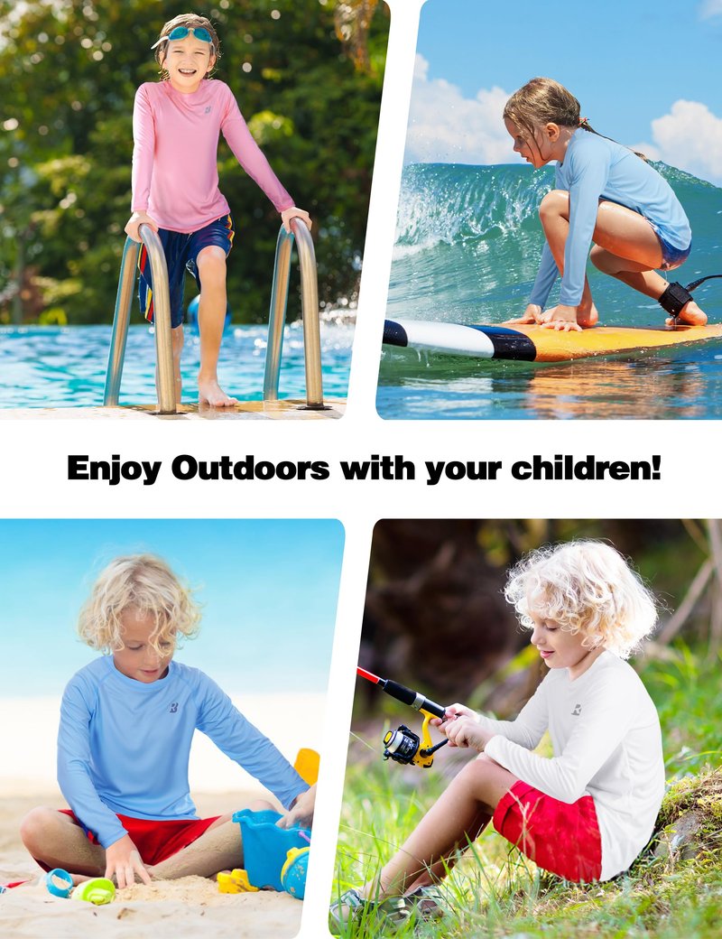 Roadbox Boys Rash Guard Swim Shirt UPF 50+ Long Sleeve Sun Protection Shirts, Kids UV Athletic Beach Quick Dry Rashguard