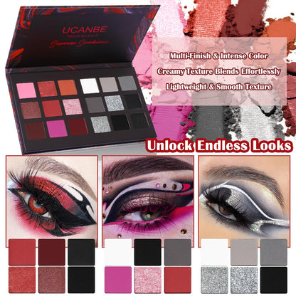 Black Red Goth Smokey Eyeshadow Palette Makeup-18 Colors Gray Silver Pink Burgundy Matte Shimmer Metallic Dark Eye Shadow Pallet for Christmas Halloween Clown Vampire Joker SFX Cosplay Costume Make Up