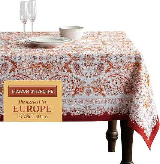 Maison d' Hermine Table Cloth Rectangle Table 100% Cotton 60 x 120 Inches Fall Tablecloth Reusable Everyday Use for Thanksgiving Christmas Decorations Dining Farmhouse Party (Orient)