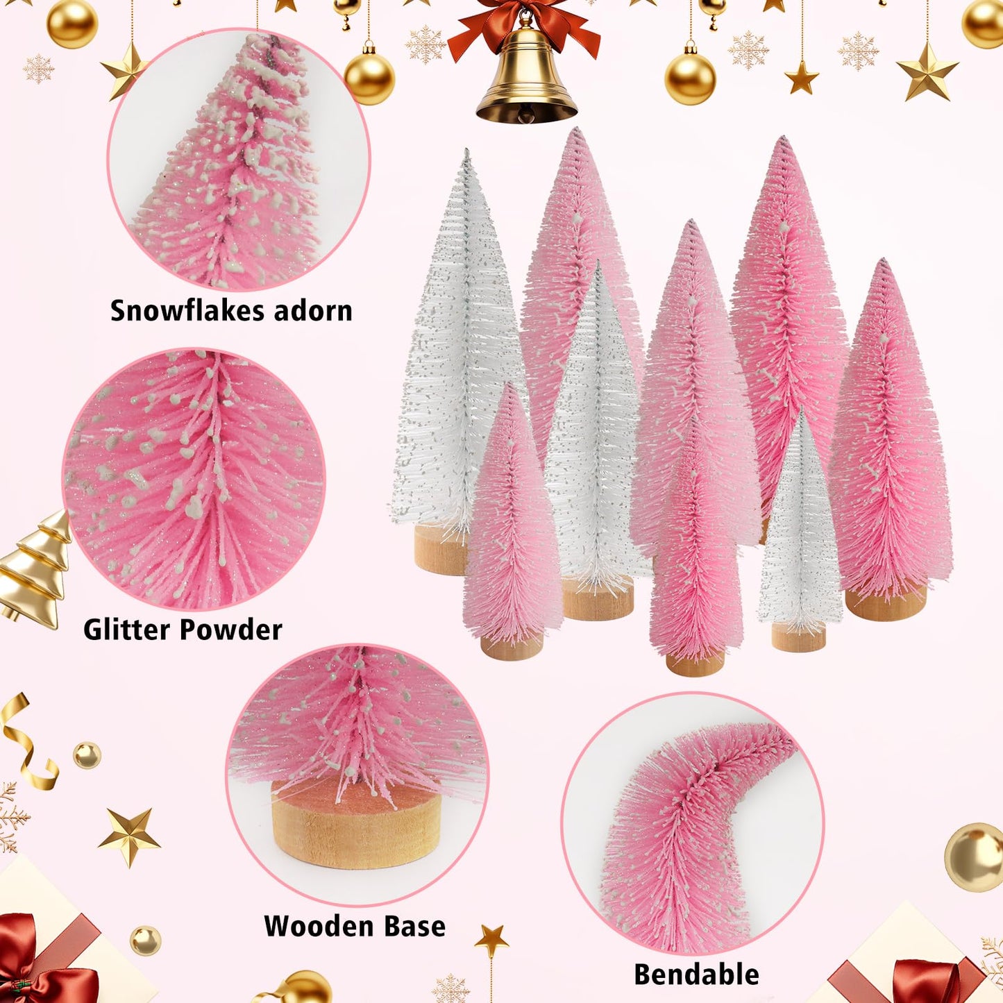 Desktop Miniature Pine Tree Tabletop Christmas Tree Small Pine Tree Decor Christmas Tree Toppers (Light Pink White Pink)