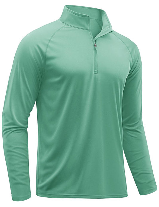 TACVASEN Long Sleeve Shirts for Men Quarter Zip Pullover Golf Sun Protection Running Rash Guard Athletic T-Shirts Outdoor Green