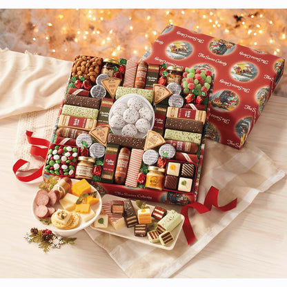 The Swiss Colony 43 Season Pleasers - Assorted Summer Sausage Meats, Mini Meat Sticks, Cheese Bricks and Wedges, Spreadables, Candies, & Chocolate Treats, Meat and Cheese Gift Set, Charcuterie Board