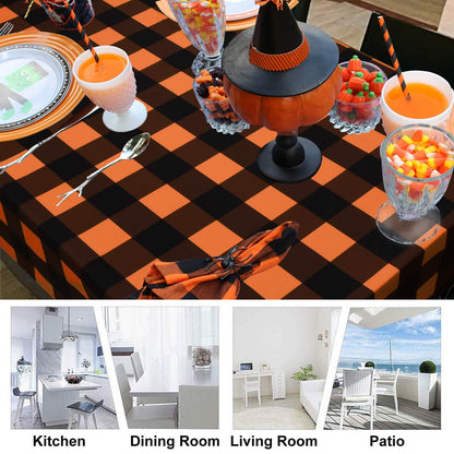 ASPMIZ Halloween Tablecloth, Plaid Checkered Table Cloth, Orange and Black Tablecloths, Machine Washable Tablecloth Rectangle for Dinner Party Decoration, 60 x 84 inch