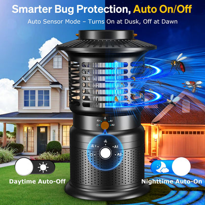 Bug Zapper Outdoor & Mosquito Trap, 4-in-1 Mosquito Zapper with Ultra-Quiet Suction, Rechargeable Fly Traps with 10,000mAh Long Battery Life, Auto On/Off Insect Zapper for Yard, Home, Camping, Black