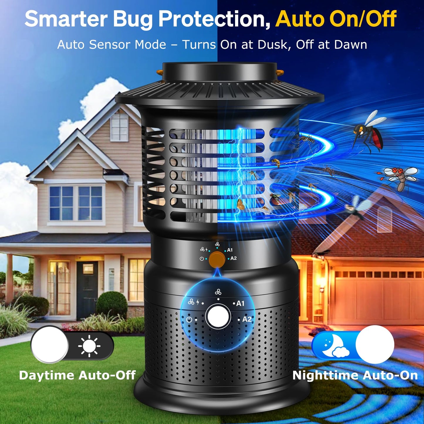 Bug Zapper Outdoor & Mosquito Trap, 4-in-1 Mosquito Zapper with Ultra-Quiet Suction, Rechargeable Fly Traps with 10,000mAh Long Battery Life, Auto On/Off Insect Zapper for Yard, Home, Camping, Black