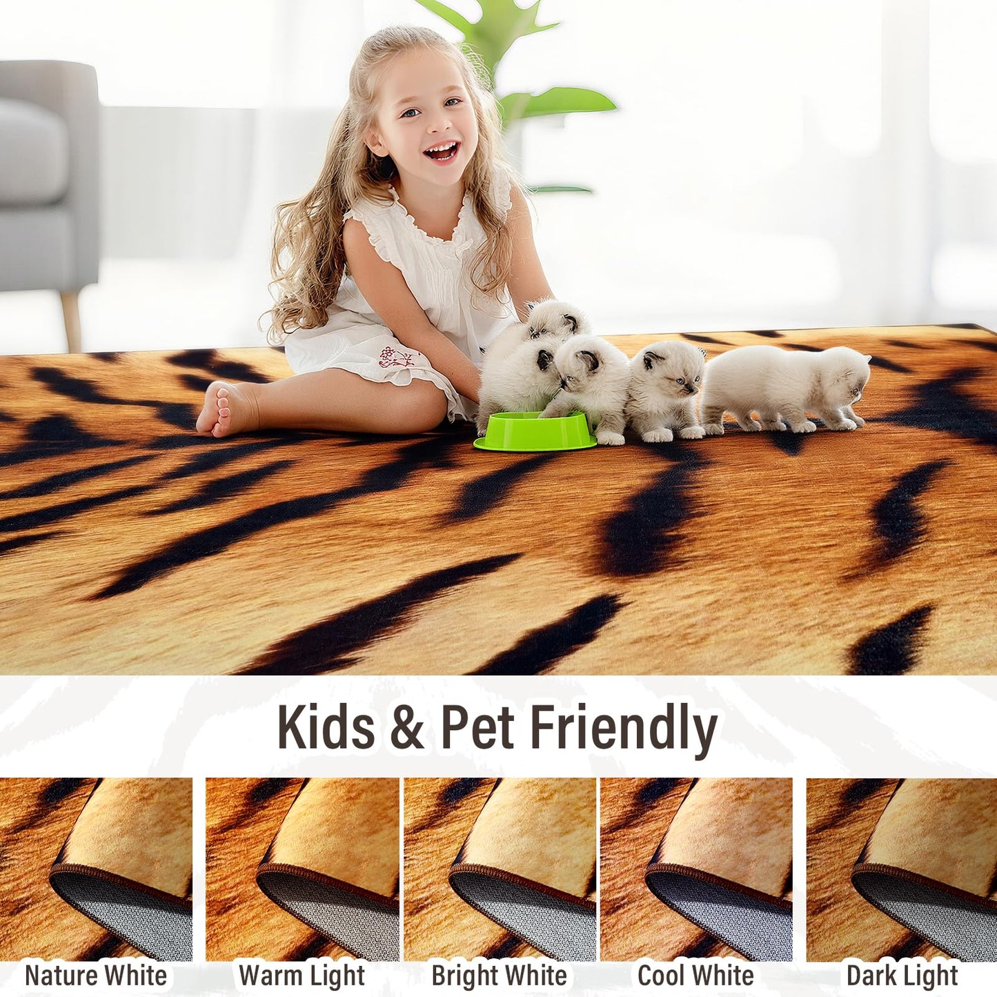 AROGAN Premium Tiger Rug for Bedroom 4×6 Feet, Machine Washable Animal Print Hide Area Rug, Large Non-Slip Faux Fur Tiger Skin Rugs Carpet for Office Living Room Dinner Room Decor