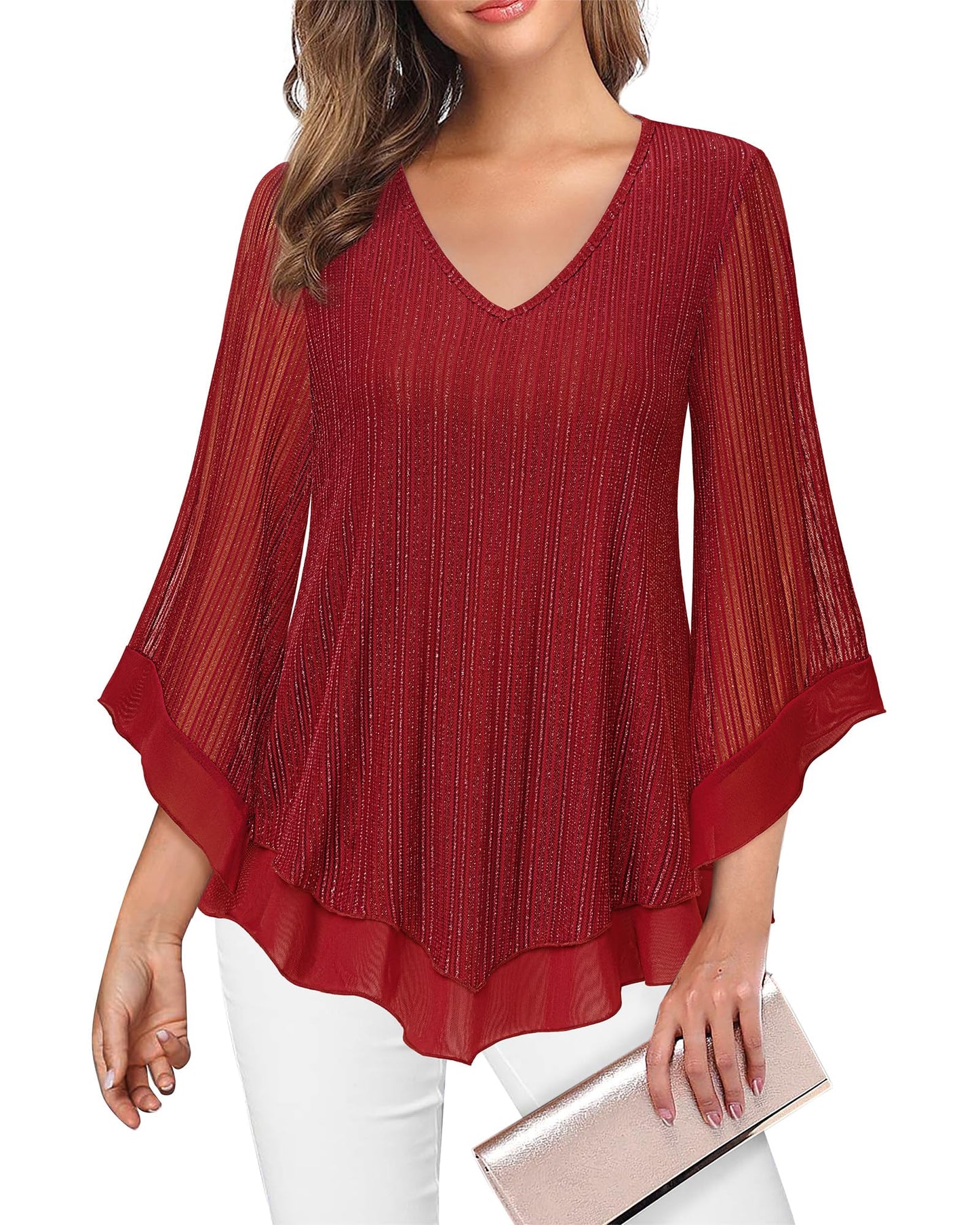 Lotusmile Red Blouses for Women Dressy, Dressy Tops for Evening Wear Christmas Tops for Women Sequins Tops for Women Dressy Tops for Women for Evening Party Wedding Dressy Casual Tops for Women 2024