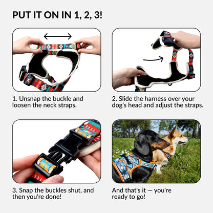 CollarDirect No Pull Reflective Dog Harness with Handle and Front Clip, Adjustible Soft Padded Vest for Small to Large Dogs Training and Walk (Size L, Pattern PT2)