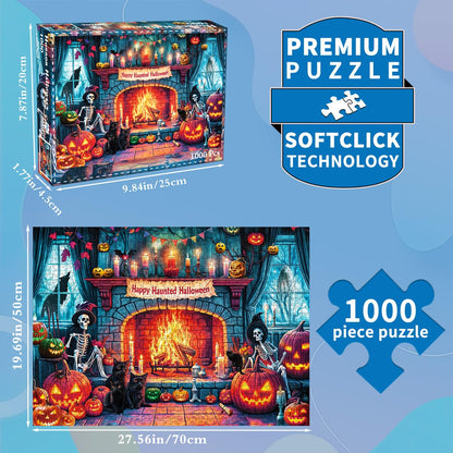 Halloween Night 1000 Piece Puzzle -Retro Horror Art- 1000 Pieces Jigsaw Puzzles for Kids and Adults - 1000 Piece Haunted Mansion Jigsaw Puzzle(27.6"x 19.7")