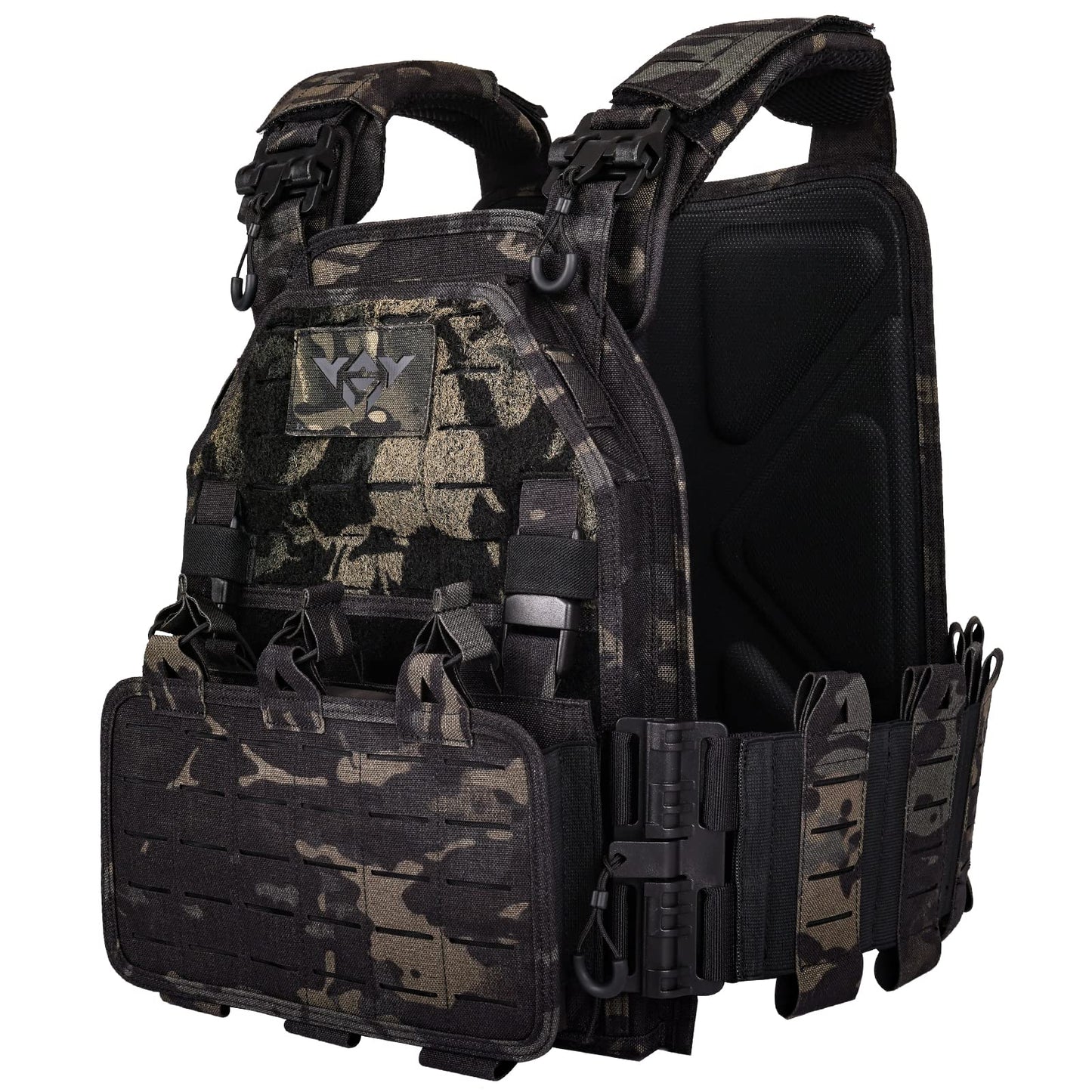 YAKEDA Tactical Vest for Men 1000D Nylon Quick Release Laser-Cutting Modular Vest Lightweight Vest (MCBK)