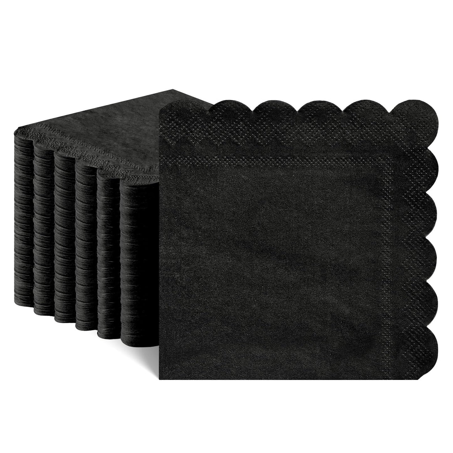 NatNarr 120 Pcs Cocktail Napkins Black Halloween Napkins Disposable Scalloped Bar Napkin Beverage Dessert Napkin for Halloween, Birthday, Coffee, Bar, Kitchen, 5 x 5 Inch