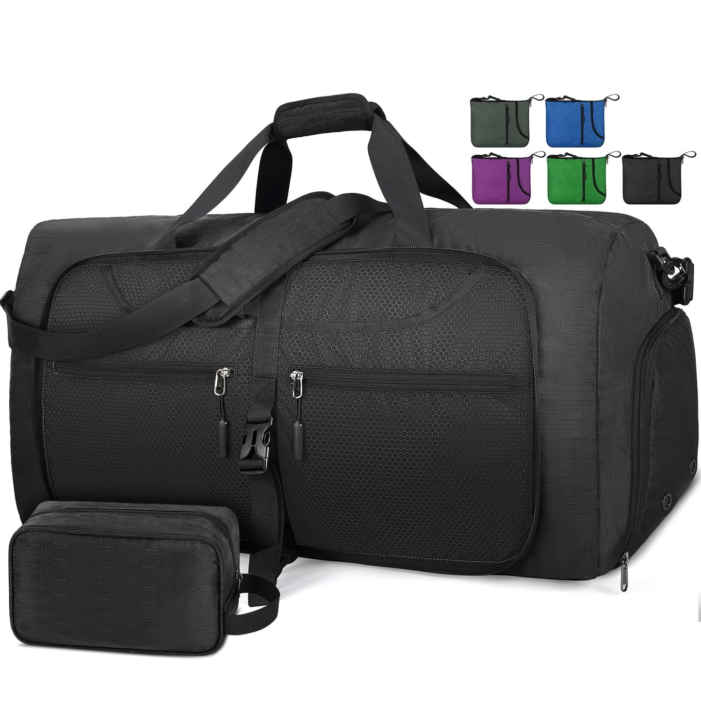 Lubardy Travel Duffle Bag for Men Sports Bag Foldable Weekend Overnight Bag Women Water Resistant Holdall Bag with Toiletry Bags Black 65L