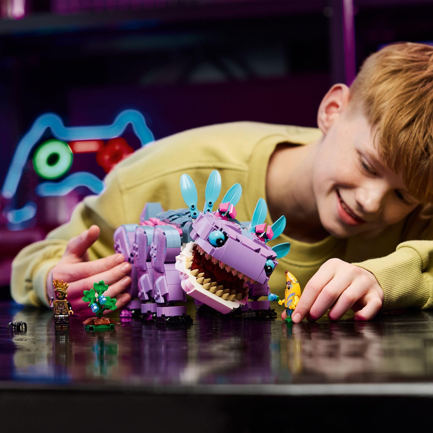 LEGO Fortnite Klombo Toy - Play & Display Dino Figure with Oro and Island Peely Minifigures, plus Accessories - Gamer Gift for 10+ Year Old Boys, Girls & Fans - 77077