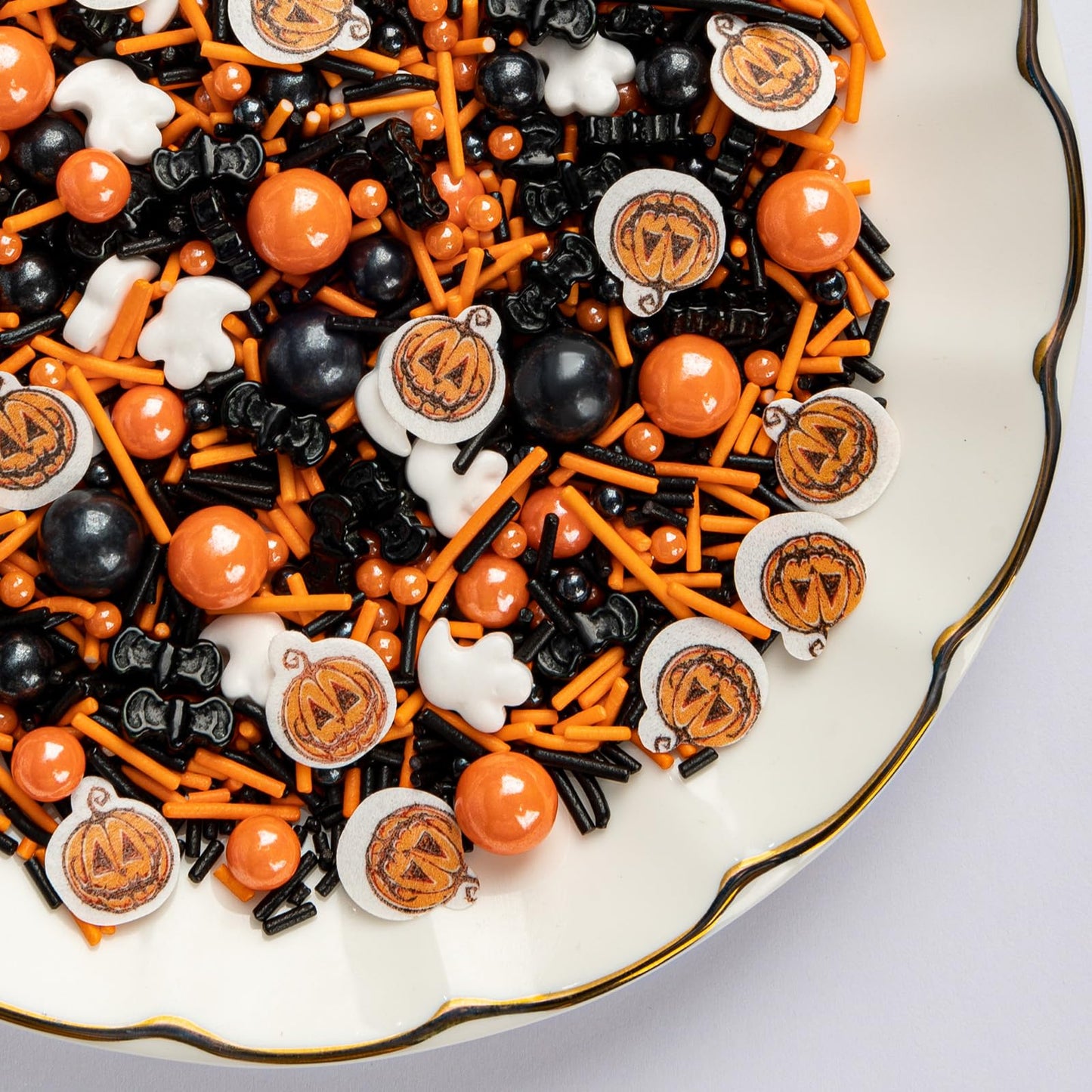 Twisweet Halloween Sprinkles, Pumpkin Sprinkles for Cake Decorating, Edible Candy Ghost Bat Sugar Sprinkle Mix, Black and Orange Baking Candy Bulk, Cupcake Topper Cookie Ice Cream Cake Decorations, Halloween Scary Theme Trick or Treat Party Supplies (130g
