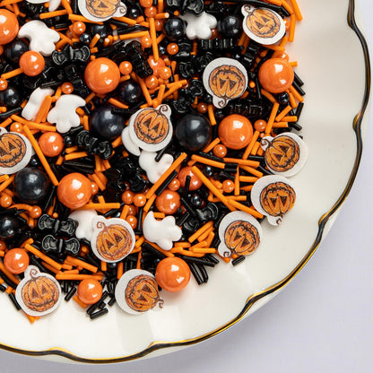 Twisweet Halloween Sprinkles, Pumpkin Sprinkles for Cake Decorating, Edible Candy Ghost Bat Sugar Sprinkle Mix, Black and Orange Baking Candy Bulk, Cupcake Topper Cookie Ice Cream Cake Decorations, Halloween Scary Theme Trick or Treat Party Supplies (130g