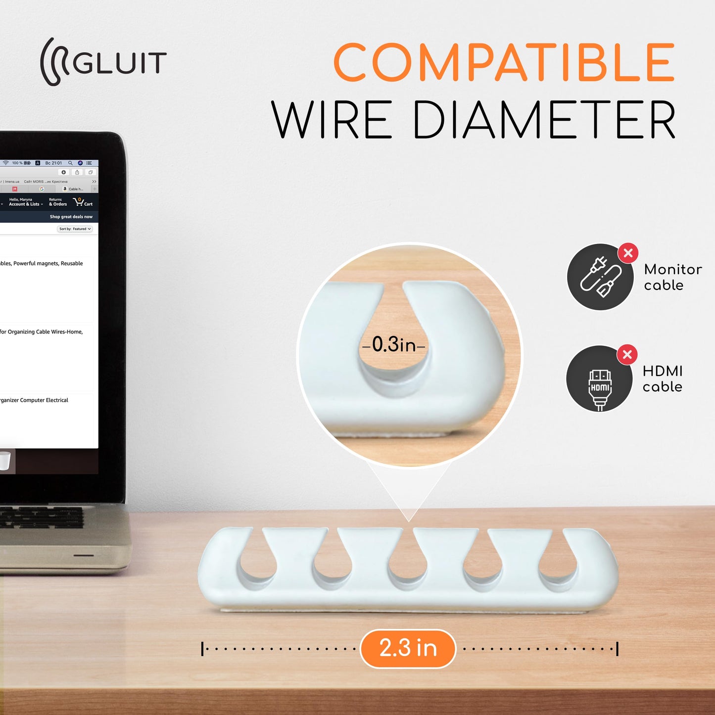 GLUIT Adhesive Desktop Cable Organizer Versatile Cord Holders Wire Clips and Cable Holder Cord Organizer for Desk Table Accessories Office Spaces New White 5 Pack