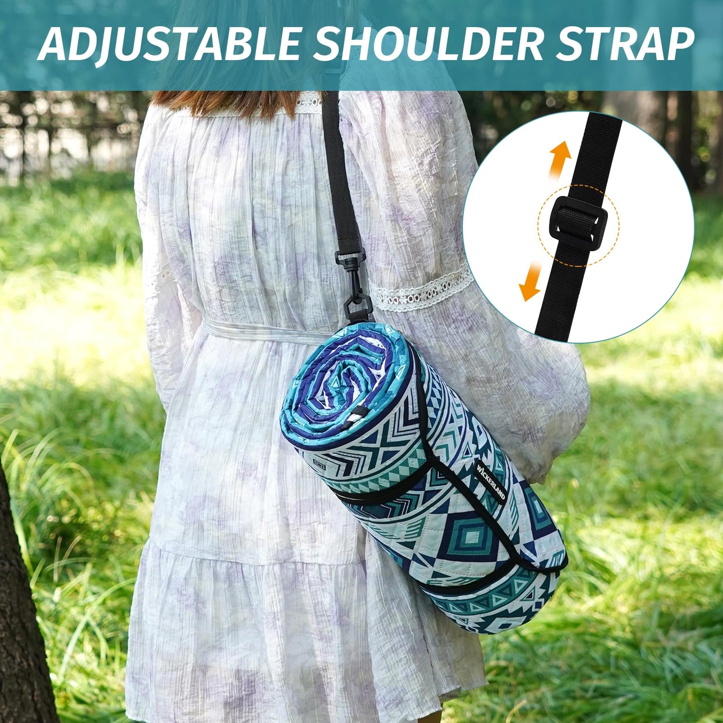 Picnic Blankets Extra Large Outdoor - Beach Blanket Waterproof Sandproof with Shoulder Strap, Machine Washable, Picnic Mat with Stakes for Grass Concert, Park, Lawn,Travel, Spring Summer. Blue