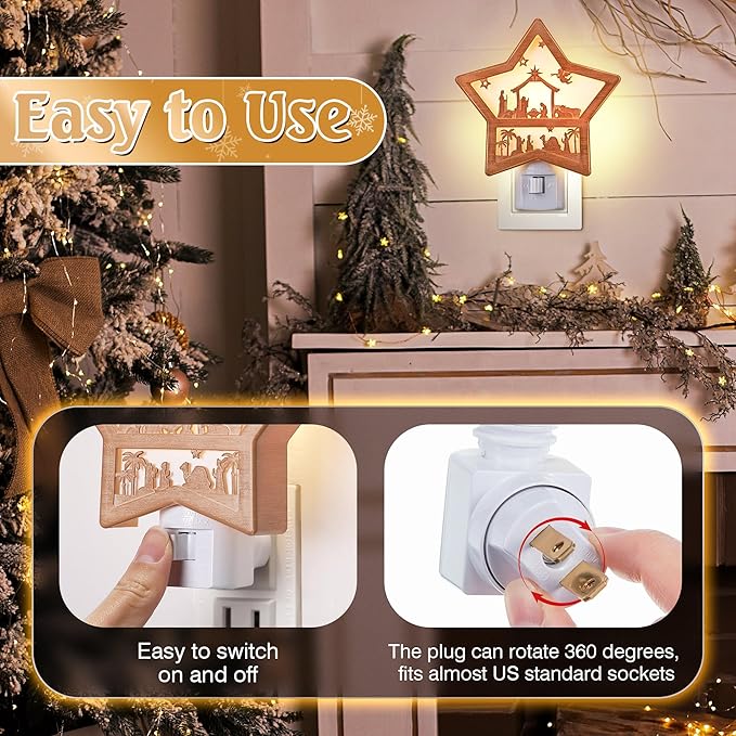 Christmas Jesus Nativity Scene Night Light Plug in, Christmas Jesus Born 120V C7 LED Wall Plugin Nightlights, Christmas Nativity Star Night Light Decor for Bedroom Bathroom Kitchen Hallway