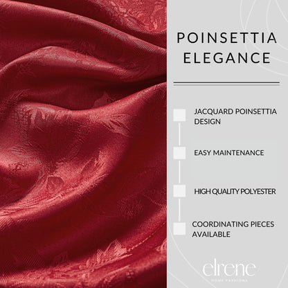 Elrene Home Fashions Poinsettia Elegance Jacquard Christmas/Holiday Wrinkle Resistant Dining Tablecloth, 90"X90" Round, Red