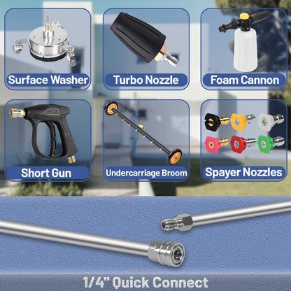 120 Inch Pressure Washer Extension Wand,Upgrade Power Stainless Steel Washer Lance Accessories with 6 Nozzle Tips,30°/90°/120°Curved Rods,Cleaner Tool Replacement