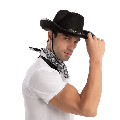 Spooktacular Creations Black Cowboy Hat, Bandanas, and Photo-props for Halloween Costume, Themed Parties, School Play, Trick or Treat