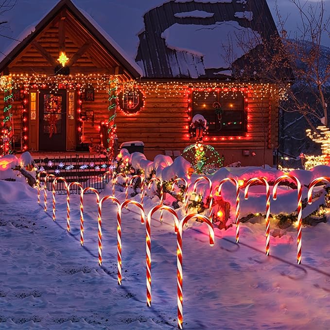 Christmas Decorations, 20 Pcs Christmas Candy Cane Lights, 21'' Solar Pathway Lights with 8 Lighting Modes, Waterproof Garden Lights for Outdoor Christmas Patio Yard Walkway Decorations