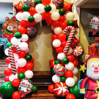 100 Pcs Christmas Red Green Balloons 12 Inch Red Green and White Latex Balloons with 65ft Ribbon for Christmas Birthday Baby Shower Party Decorations