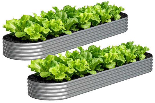 Yortrek Galvanized Raised Garden Bed Outdoor, 12x2x1ft(2Pack) Metal Heavy Duty Planter Boxes for Gardening, Easy Assemble Bottomless Small Oval Plant Container Kit for Vegetable, Flower, Fruit, Silver