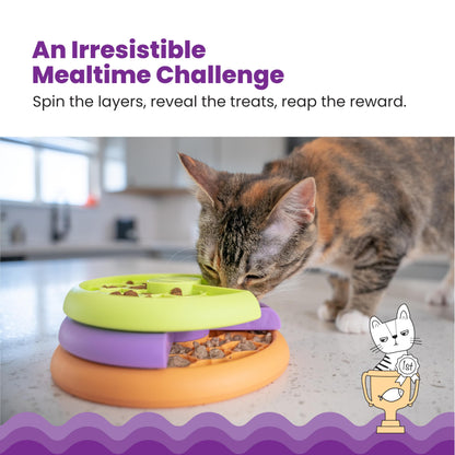 Catstages Kitty Lickin' Layers 3-Tier Interactive Cat Slow Feeder Treat Puzzle Toy, Dry or Wet Food, Mental Stimulation, Foraging, 6.6 inches, 80+ Compartments