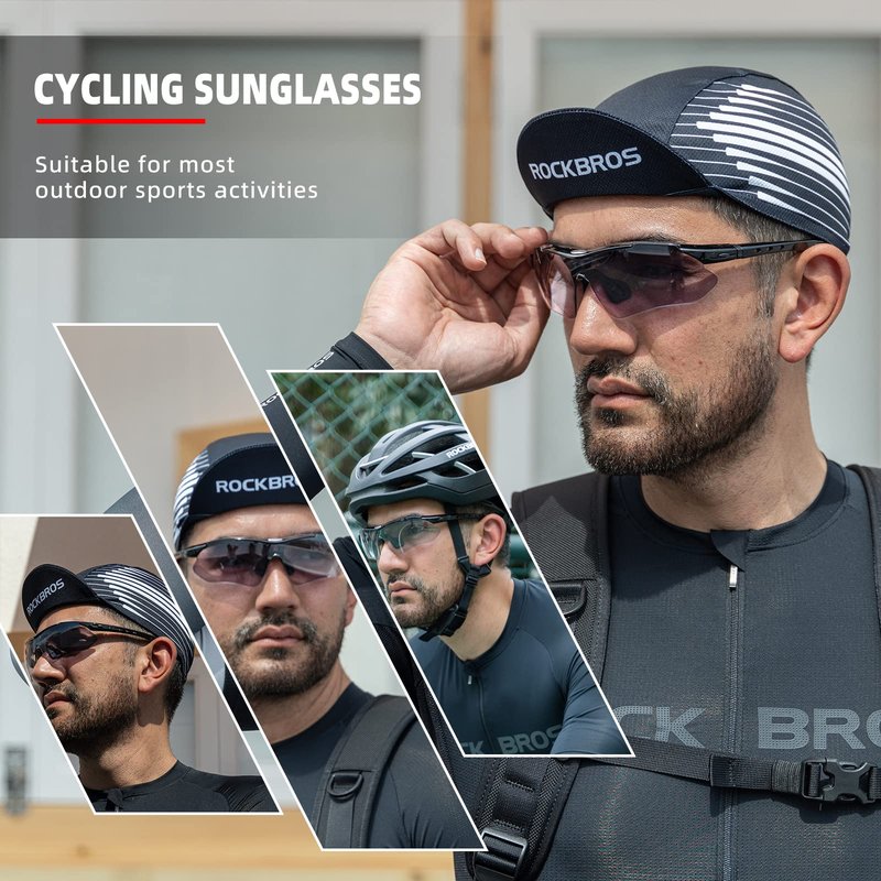 ROCKBROS Photochromic Sports Sunglasses Mens Pickleball Glasses Cycling Glasses MTB Sunglasses, with Removable Elasctic Band