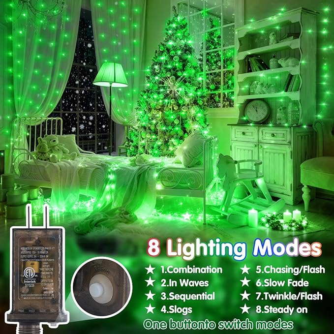 KNONEW 400FT Outdoor Christmas Fairy Lights Plug in,1200 LED String Lights Outdoor Waterproof 8 Modes Memory Times for Wedding Bedroom Walls Garden Trees Decoration(Green)