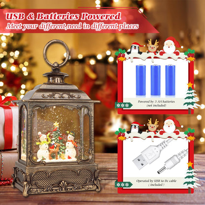 LSISOVO Christmas Snow Globe Lantern,Christmas Decorations Indoor for Home,with 6 Hour Timer Musical Snow Globes,Battery Or USB Powered Swirling Glitter Lantern Christmas Decor Gifts,Snowman Child
