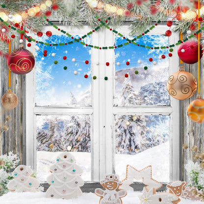 Boao 3 Pack Christmas Felt Ball Pom Pom Garland Holly and Berries Christmas Tree Decorations Red Green White Pompom Hanging Ornament String Banner Xmas Holiday Birthday Party Supplies Decor